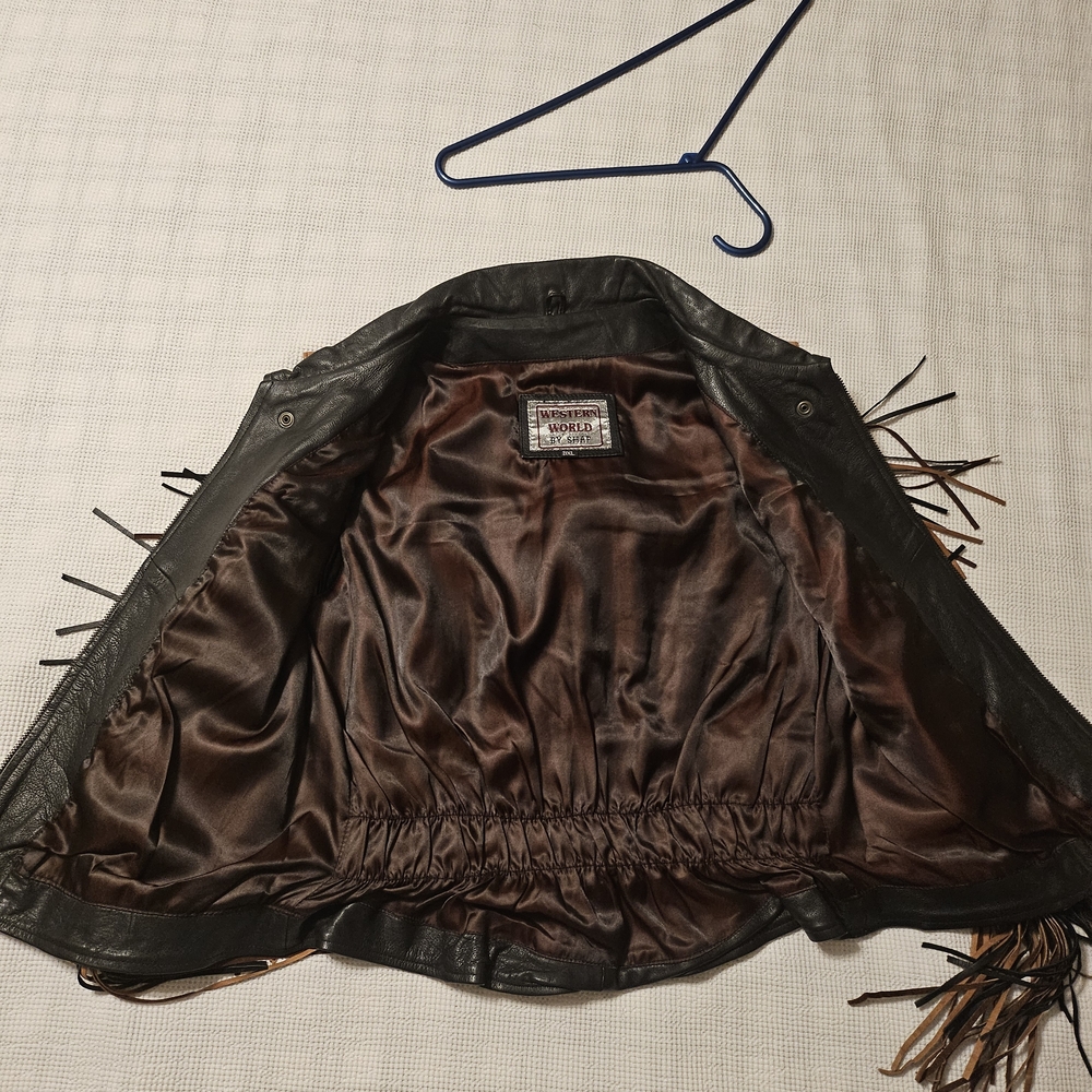 Western World by Shaf Leather Vest Black with Black And Brown Fringe Women’s 3XL - Picture 8 of 16